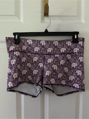 Tough Mode Women's Purple Elephant Print Compression Booty Shorts